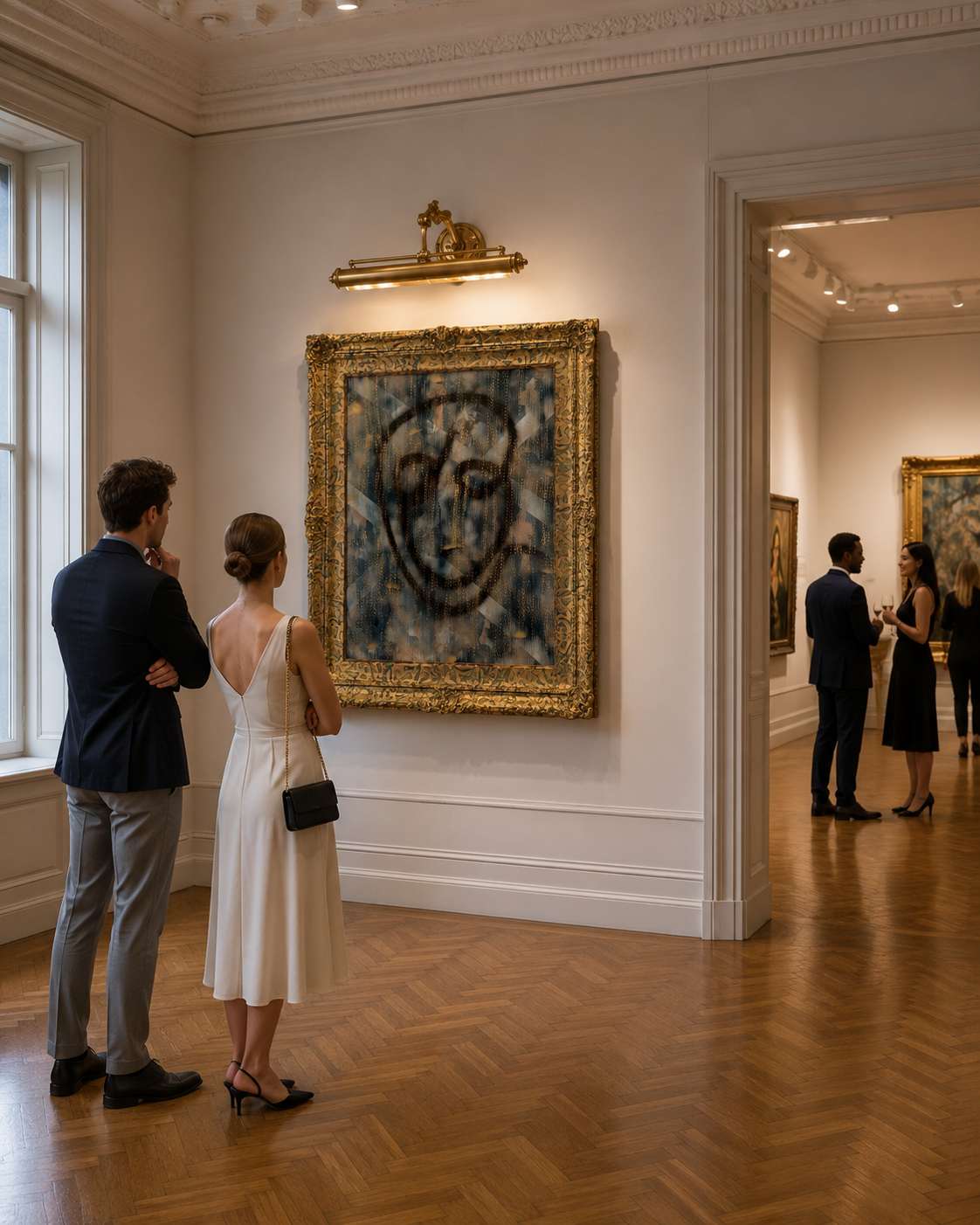 Collectors viewing work in a private salon setting